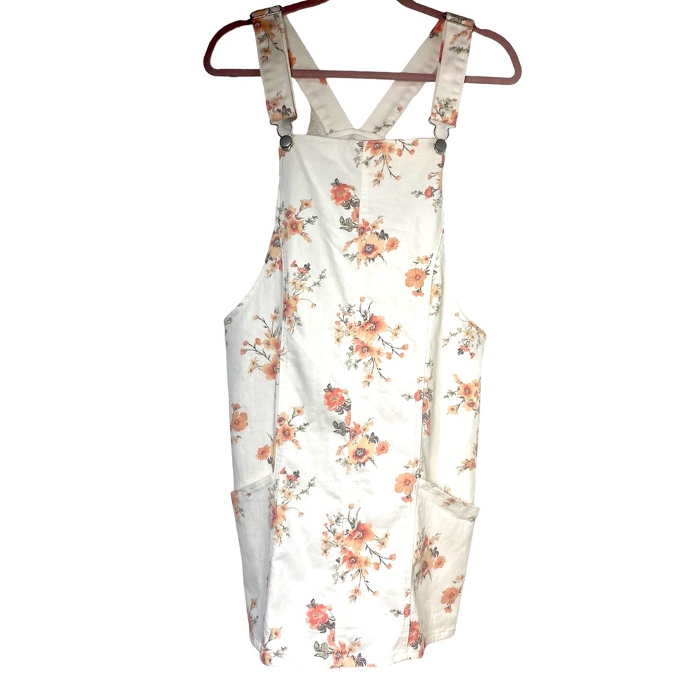 Women’s  Ivory Floral Racerback Pinafore Overall Dress Size Juniors XL 15/17
